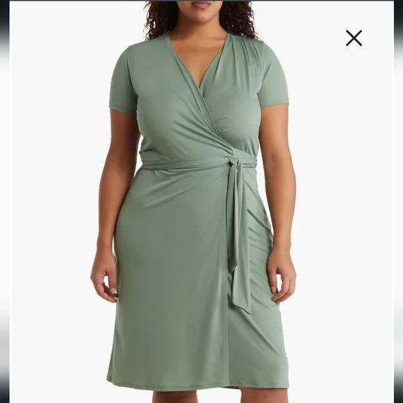 Renee C Solid Jersey Wrap Dress in Green at Nordstrom Rack, Size 2X